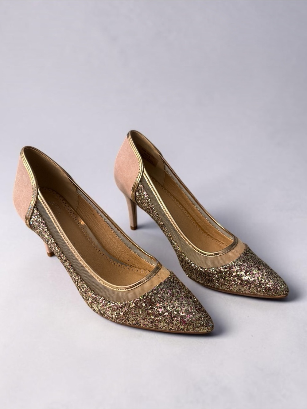 Journee Collection Glitter Pointed-Toe Heels in Pink and Gold